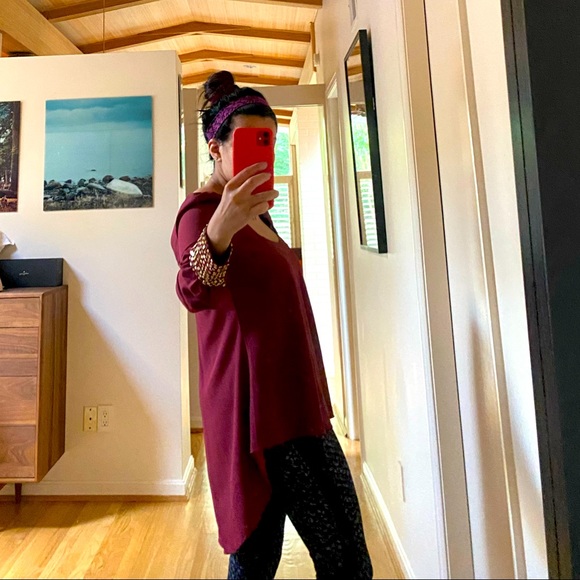 Asymmetric maroon blouse w embellished cuffs - Medium - Picture 3 of 9